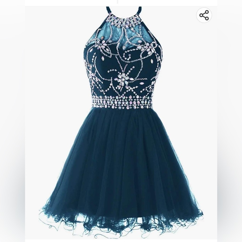 Teal dress, halter top